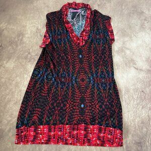 Custo Line Amazing Graphic Red Tunic Style Shirt with Short Sleeves 100% Viscose